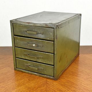 Vtg Steel Four Drawer Green Metal Machinist Small Parts Tool Chest Cabinet Box