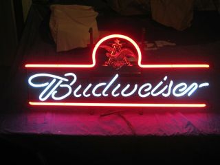Budweiser Neon Sign Light Mancave Bar Beer 2001 Vintage 33 "