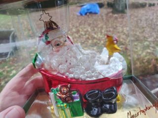 Christopher Radko Santa In Bubble Bath Christmas Glass Ornament W Box