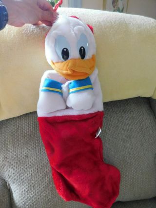 Vtg 3d Head Donald Duck Christmas Stocking Disney Baby Santa Hat Vguc Plush Cute