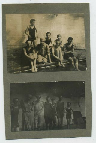 Boys & Girls At The Swimming Baths In 1919 Two Vintage Photographs C2
