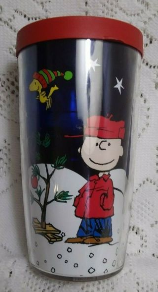 Tervis 16 Oz Peanuts Christmas Snoopy Charlie Brown Woodstock Tumbler Red Lid