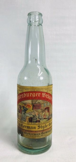 Pre Pro Daeufer Liebermann Wurzburger Brau Paper Label Beer Bottle Allentown Pa