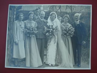 Vintage Black & White Photo Of A Wedding Group Taken In Early 1940 