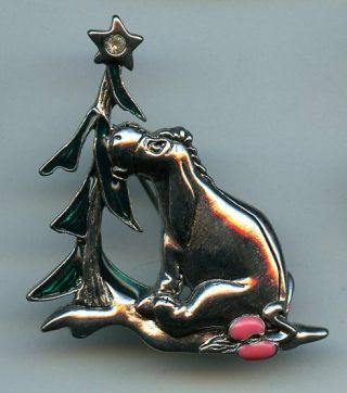 Disney Winnie The Pooh - Eeyore With Christmas Tree Pewter Jewelry Pin