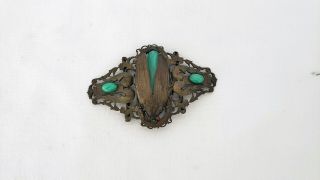 Antique Art Nouveau Cicada Belt Buckle Green Glass Red Glass Eyes