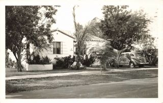 Vintage 1938 Rppc 412 Zamora Ave.  Coral Gables Florida House Car In Driveway