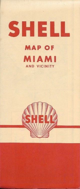 1954 Shell Oil Road Map Miami Beach Coral Gables Florida Coconut Grove Hialeah