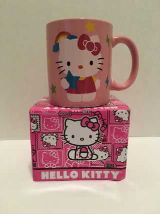 Hello Kitty Pink Stars & Rainbow Ceramic Mug Double Sided 12 Oz. 2