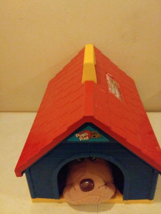 Vintage Rare 1986 Pound Puppies Dog House Red Blue & Yellow With Tan Dog Tonka