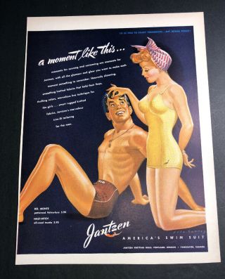 Jantzen Swimsuit Ad Sexy Pin Up Girl 1943 With Man Fashion Clothing