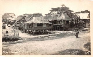 Philippine Islands,  Native Village Of Nipa Palm Houses,  Real Photo Pc C 1920 