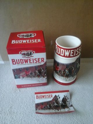 Authentic 2018 Budweiser Anheuser Busch Holiday Christmas Beer Stein W/box