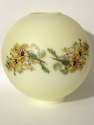 Vintage Gwtw Yellow Green Floral Hand Painted Glass Ball Lamp Shade