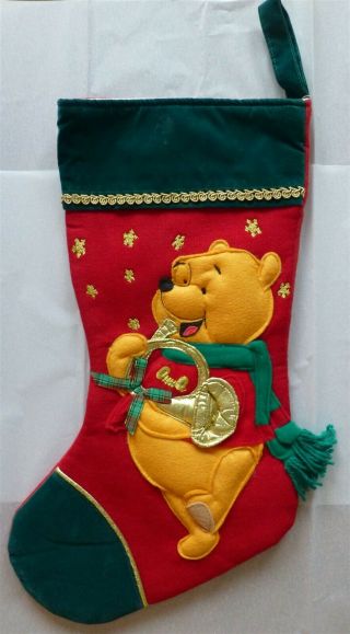 Vtg Disney Winnie The Pooh Xmas Stocking Embellished Velvet,  Felt 20 " French Horn