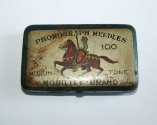 Antique Nobility Brand Phonograph Needles Tin Knight On Horse