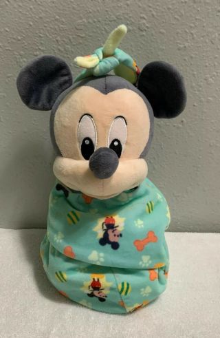 Disney Parks Mickey Mouse Baby Plush With Blanket Pouch 10 " Disney Babies