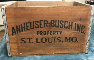 Anheuser Busch Budweiser Beer Wood Checkers Box Crate Case W/ Lid And Checker