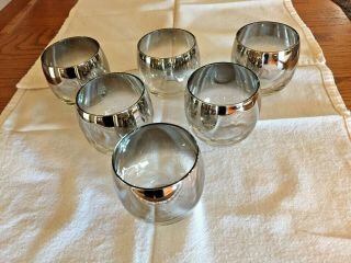 6 Vintage Dorothy Thorpe Style Roly Poly Silver Trim Cocktail Glasses Bar