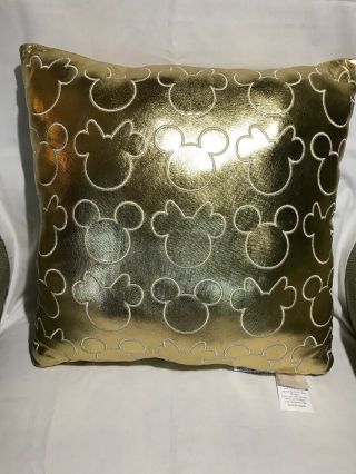 Disney Gold Lamé Throw Pillow Minnie Mickey Mouse Outline 14x14 " Square