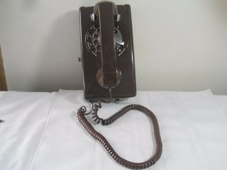 Vintage Itt Rotary Dial Dark Brown Wall Telephone
