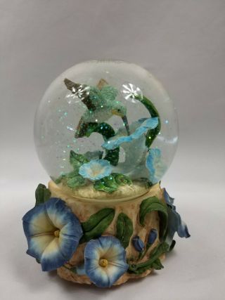 Vintage San Francisco Music Box Co Hummingbird Glitter Flowers Snow Globe