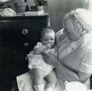 Ya330 Vintage Photo Woman Braids Holding Baby,  Victorian Glass Knobs
