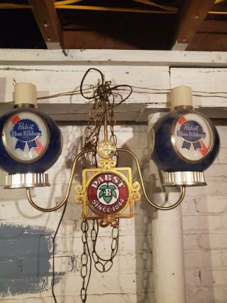 Vintage 1979 Pabst Blue Ribbon Beer Double Sconce Hanging Light Fixture