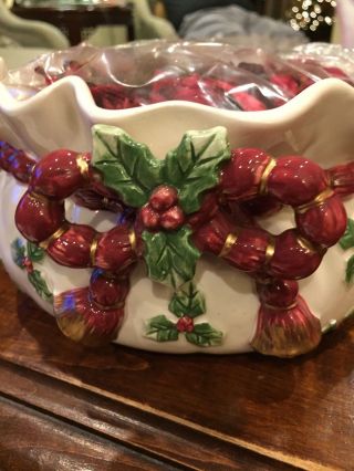 Fitz and Floyd Deck the Halls Holiday Decorative Ceramic Bowl and Potpourri NIB 3