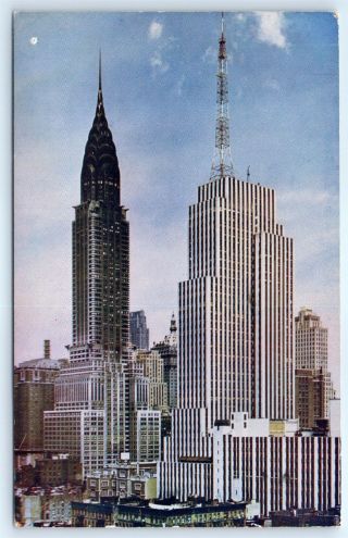 Postcard Ny 1949 York City Chrysler & News Buildings View B5