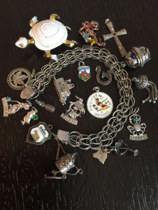 Vintage Sterling Silver English Charm Bracelet With Vintage Charms Rare