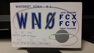 Amateur Ham Radio Qsl Postcard Wn0fcx Jack Vince Jackson 1964 Winterset Iowa