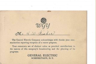 19?? Wgy Geraral Electric Schenectady N.  Y.  A Broadcast Station Qsl Radio Card