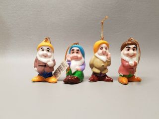 Vintage Disney Snow White And The 7 Dwarfs Ceramic Ornament Set Of 4 Christmas