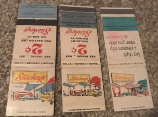 (3) Stuckey’s Service Station Matchbook Covers - Gas Oil Sign Can Tin Pump Auto