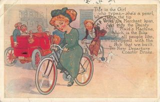 Bristol,  Ct,  Departure Mfg Co Adv Pc 4,  Woman & Man On Bicycles 1910