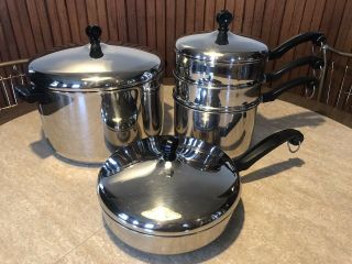 Vintage Farberware 8 Piece Cookware Set Usa 8 Qt Stock Triple Boiler Steamer