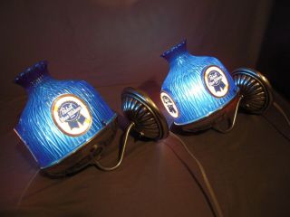 Vintage Pair Pabst Blue Ribbon Beer Electric Wall Sconces Lights Lamps Bar Sign