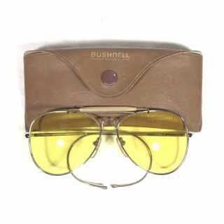 Vintage Bushnell Aviator Shooting Glasses Yellow Lens Gold Frames W/ Case