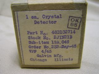 Vintage Sylvania Crystal Detector 1N21B 2J1N21B military Galvin 1945 gold diode 2