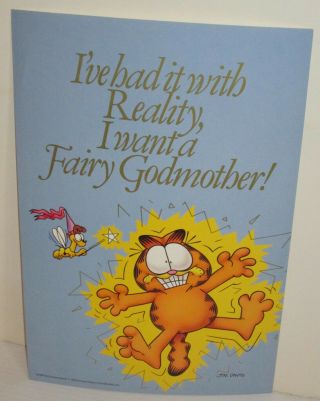 Garfield The Cat Vintage 1978 Argus Mini Poster Fairy Godmother Odie Old Stock