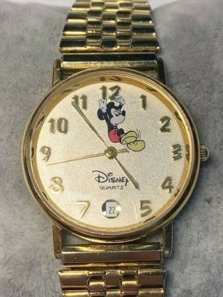 Disney Time Mickey Mouse Calendar Gold Tone 80/8554,  Quartz Watch