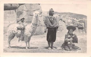 Cuzco,  Peru,  Indian Man & Woman & Llama,  Posing,  Real Photo Pc 1955