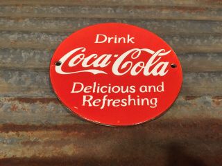 Drink Coca - Cola Delicious Refreshing Porcelain Enamel Door Push Plate Sign Coke