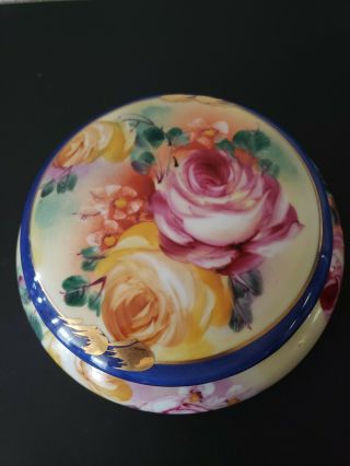 Vintage Limoges Hand Painted Porcelain Large Trinket Box 7 " D