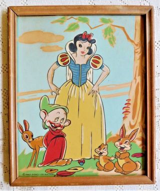 Vintage Mid - Century Framed Lithograph - Snow White - Walt Disney Productions