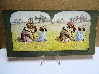 Stereoview Indians Passing The Peace Pipe Around The Council Ingersol Ca 1899