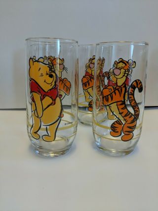 Winnie The Pooh And Tigger Set Of 4 Anchor Hocking Drinking Glasses