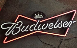 Budweiser Bow Tie Led Opti Neo Neon Beer Bar Sign Light Man Cave Game Room Pub