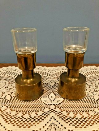 Vintage Mid Century Dansk Designs Brass & Glass Candlesticks Denmark Multi - Size